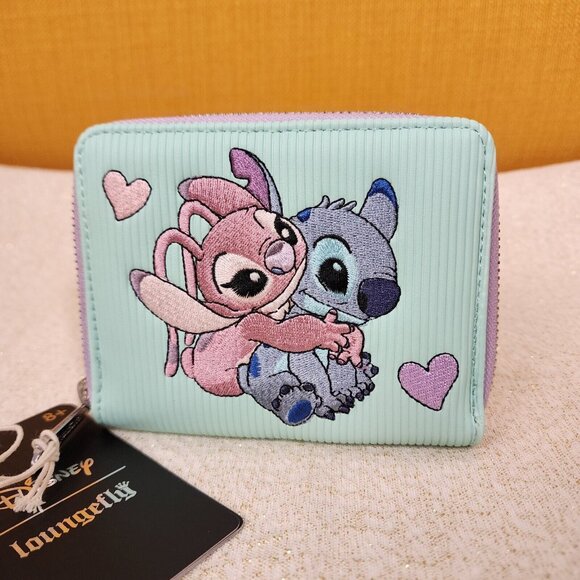 Loungefly Disney Lilo and Stitch Angel Corduroy Pastel Color Block Zip Wallet - Picture 3 of 13